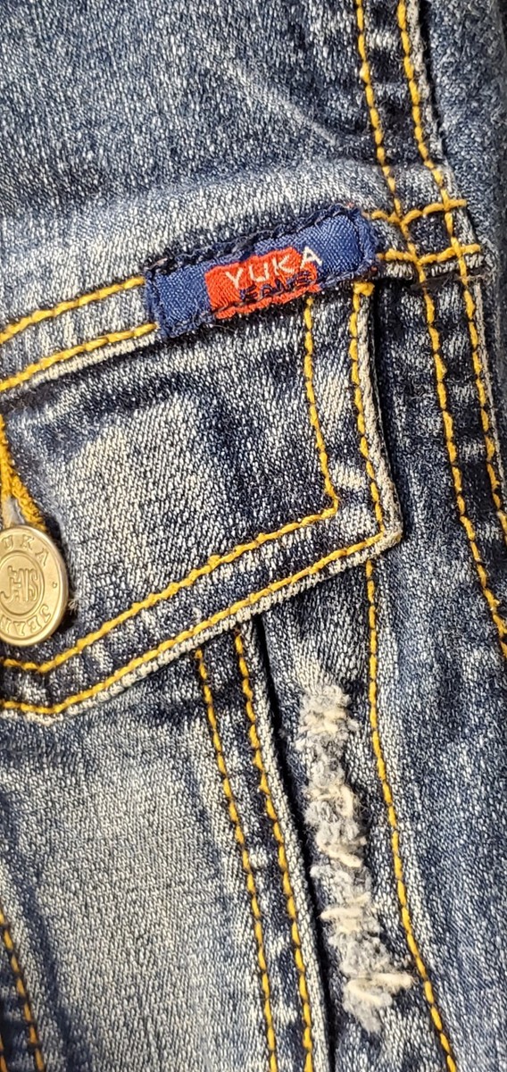 Yuka Jean Jacket L Blue Denim Lg Sleeve Destressed Embellished | eBay