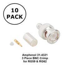 Lot of 10 Amphenol 31-4321, Male BNC 3 Piece Crimp for RG59  RG62