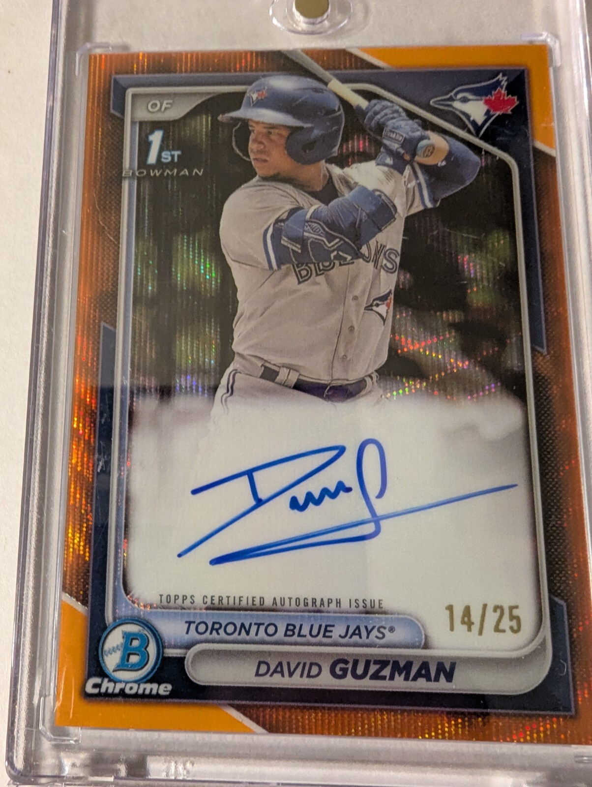 DAVID GUZMAN 2024 1st Bowman Chrome TRUE ORANGE REFRACTOR AUTO /25 With BaseAuto