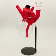 6" Human Heart Water Smoking Pipe Glass Bong Silicone Hookah Bongs W/ Long Pipe