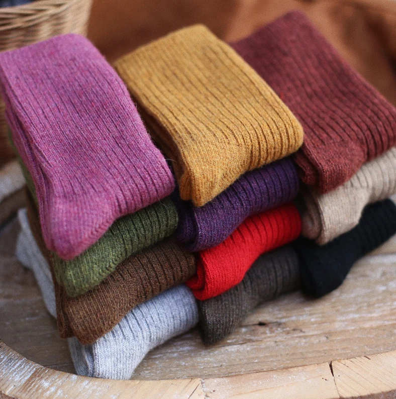 5 Pairs Angora Wool Solid Casual Dress Thick Warm Boot Women Crew Socks Winter