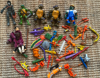 Huge 90's Vintage TMNT Figures Accessories Weapons Lot