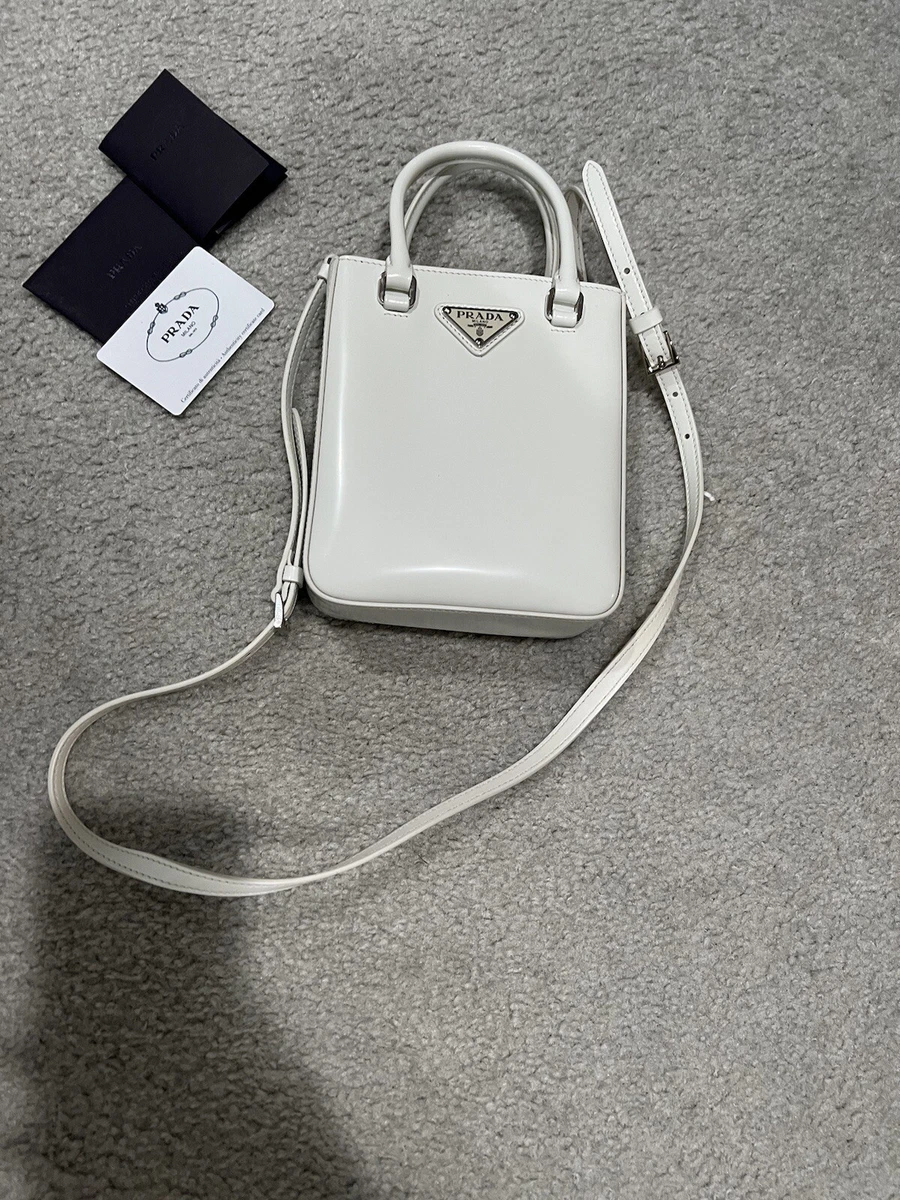 White/black Small Saffiano Leather Prada Panier Bag