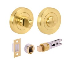 Bathroom Toilet Door Thumb Turn and Release Bullet Round Deadbolt Kit - Satin...