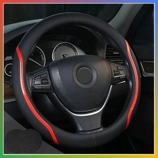 Universal Leather Steering Wheel Cover Red Medium 14.5 15 Inch Grip
