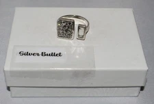 Silpada Sterling Silver Rectangle Swarovski Crystal Cuff Ring R3404 Size 7.75