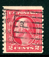 USA 1914 Washington 2&cent; Carmine Perf 10 SL Wmk Coil Scott #444 VFU F716