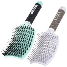 Boar Bristle Brush Set, Dry, Wet Detangler, Curved, Vented, All Hair Types