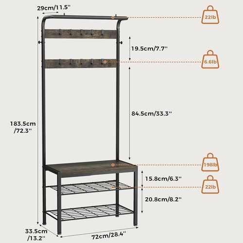 Flurbaum mit Schuhbank und Garderobe Eingangsbank mit Schuhablage & Haken - Bild 23 von 28