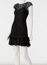 Guess Women's Black Floral Laced Sheer-Mesh Ruffled-Hem Sheath Dress Size 6