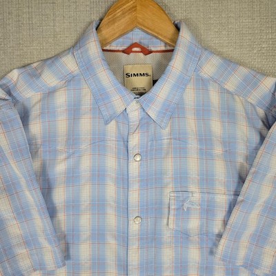 SIMMS Mens Large Mesh Vented Pearl Snap Western Guide Shirt Performance Blue