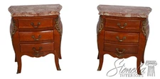 LF66910: Pair French Marble Top 3 Drawer Nightstands