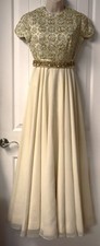 Vintage 1950   embellished brocate prom long dress with belt