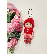 Cute mini doll keychain ornament hanging 3" Red Outfit Rhinestones