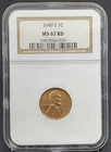 1949 S LINCOLN Wheat Cent Penny NGC MS67 Red RD