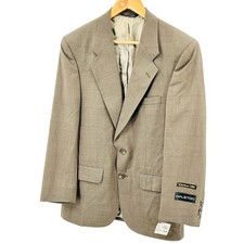 NWT Vintage 90s Halston Wool Blend Taupe Windowpane Two Button Blazer Jacket
