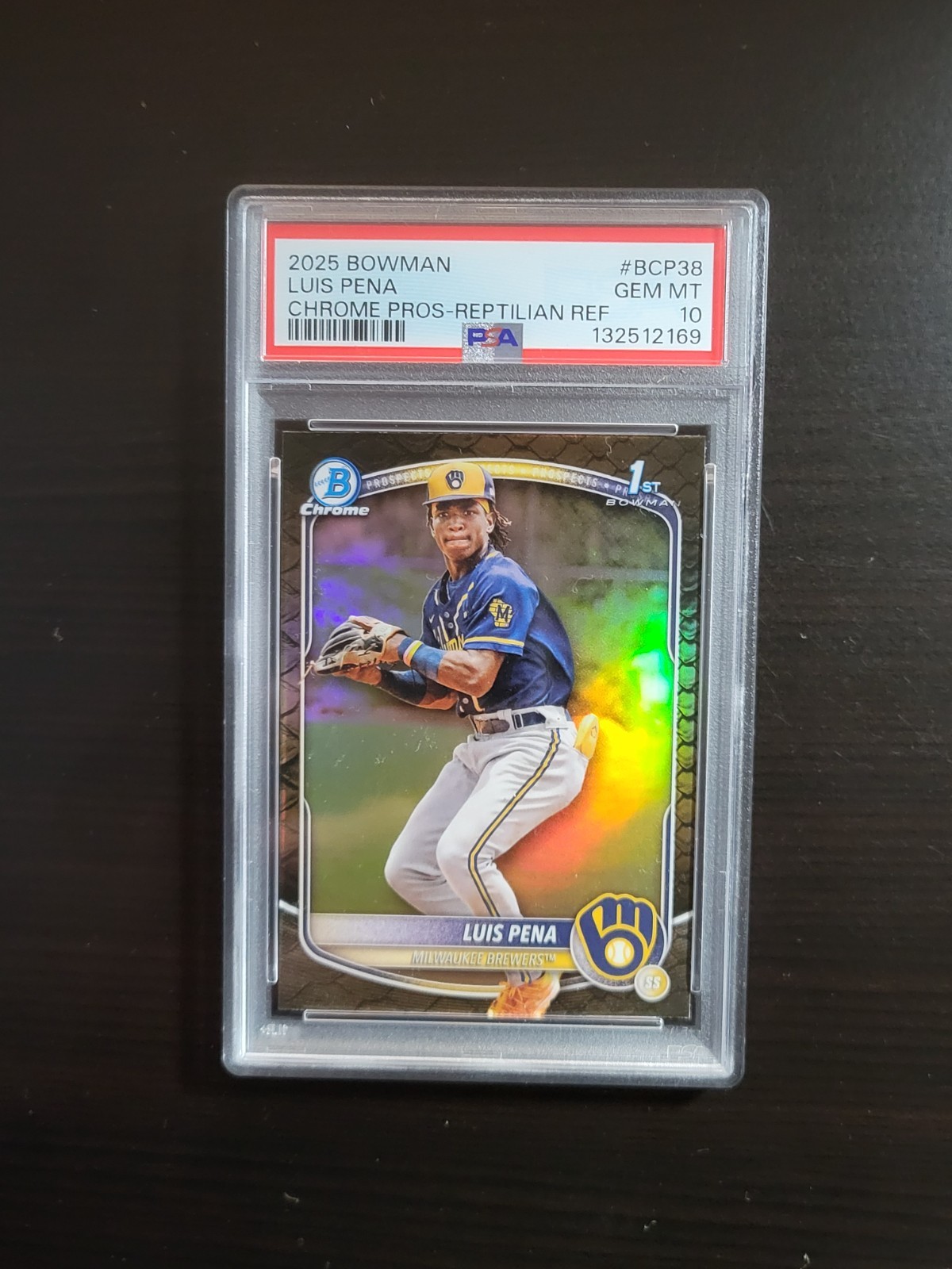 2025 1st Bowman Chrome Prospects #bcp38 Luis Pena Reptilian Refractor PSA 10