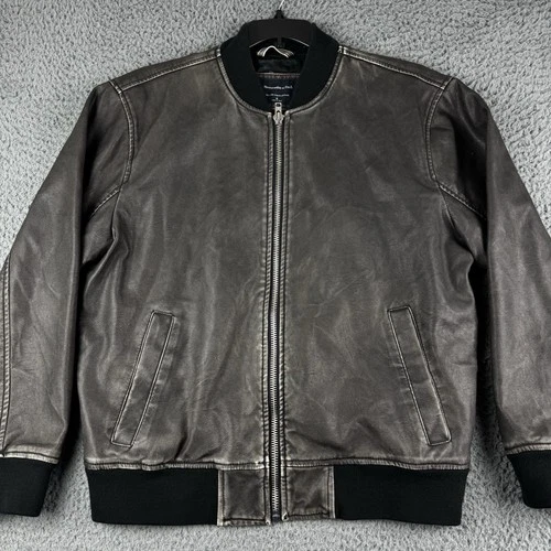 Abercrombie & Fitch Jacket Mens Small Relaxed Vegan Leather Bomber Grey Full Zip image 24