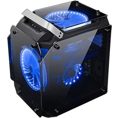 4-Seite Glasseite Glasscheibe Pc Gehäuse USB 3.0 ATX Tower --Gorilla-s++blau++
