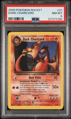 2000 POKEMON ROCKET #21 DARK CHARIZARD PSA 8