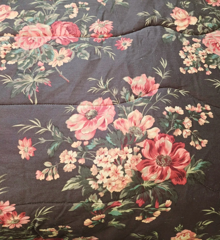 RARE Vintage Laura Ashley Chocolate Floral King Coverlet, 2 Shams, Dust Ruffle - Image 2 of 4