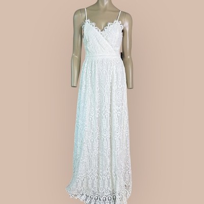 Lulus Womens New Laced Maxi Dress Spaghetti Straps Size XS Unending Love White 