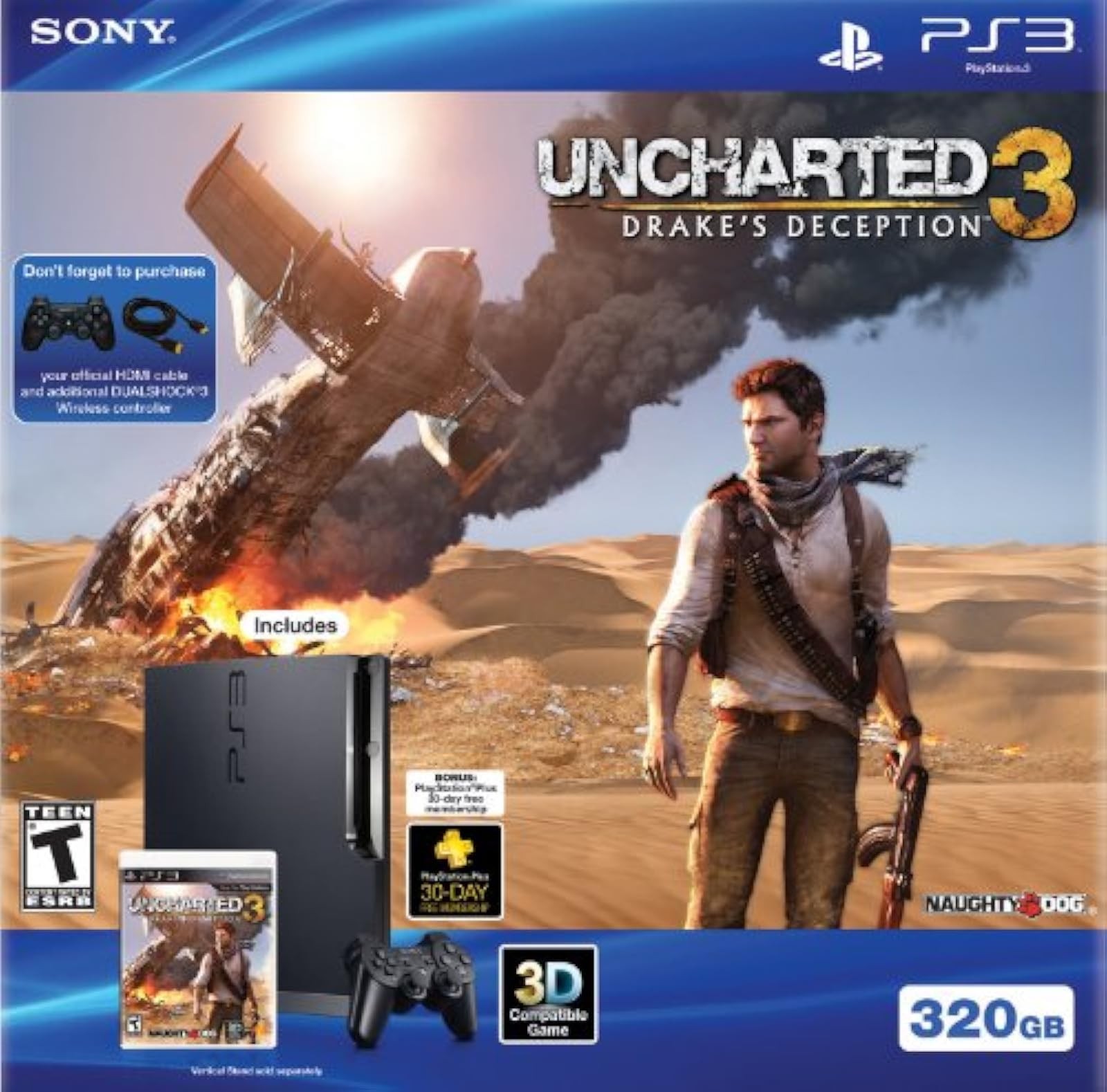 Sony PlayStation PS3 320GB Uncharted 3 Bundle Very Good 1Z