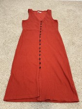 Madewell Tank Midi Dress Womens Medium Rust Orange Ribbed Knit Button Front