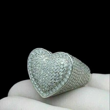 3.10 Ct Round Cut Moissanite Men's Wedding Ring 14K White Gold Finish