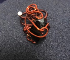 Wire wrapped ring made of cooper and a natural black stone, Handcrafted