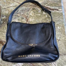 Marc Jacobs The Groove Black Pebbled Leather Flap Closure Hobo Shoulder Bag