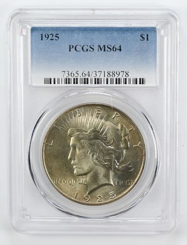Certified 1925 Peace Dollar PCGS MS64 Silver $1