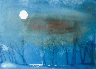 Landschaft Monotype , Tusche. Horst Uhlemann, Mischtechnik 65 x48, 2023