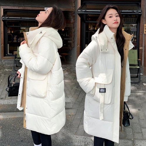Mujeres Abrigo Cálido Suelto Largo Con Capucha Algodón Invierno Acolchado Parka Informal Prendas de abrigo Talla - Imagen 5 de 29
