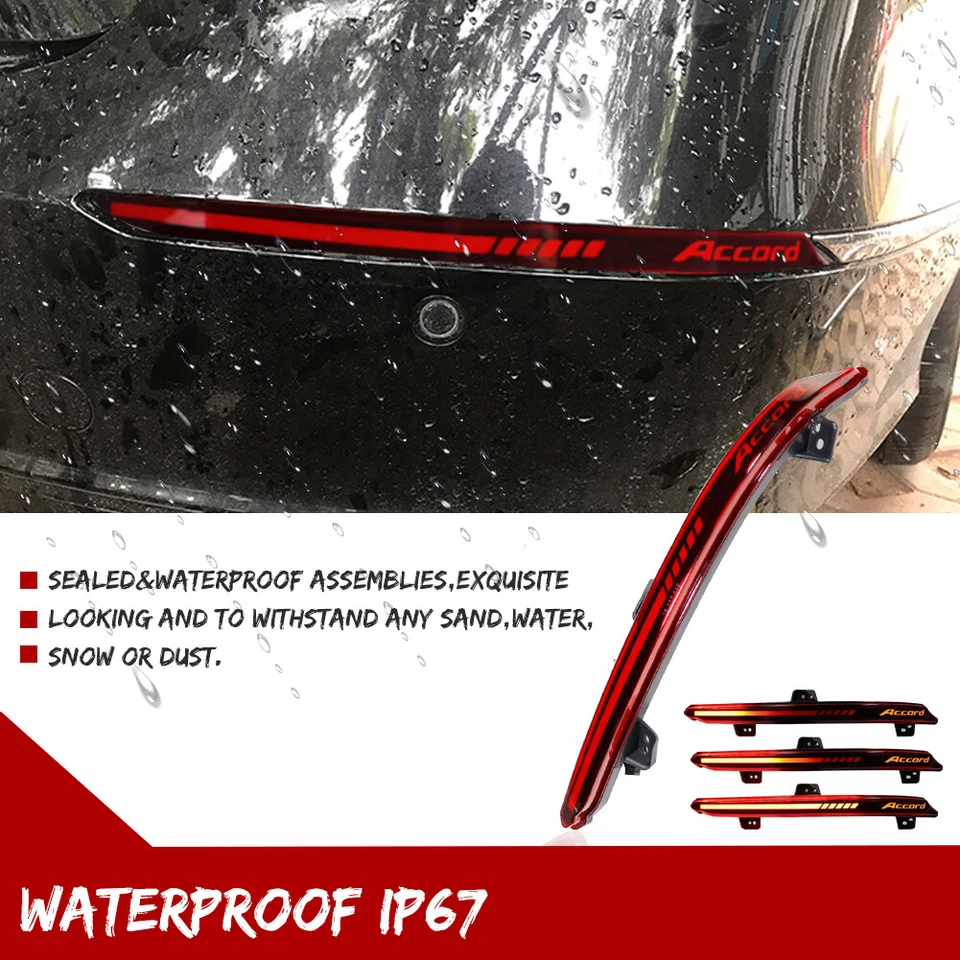 LED Reflector Tail Light for Honda Accord 2018 2019-2022 Rear Bumper Lamp Red - Image 3 of 4