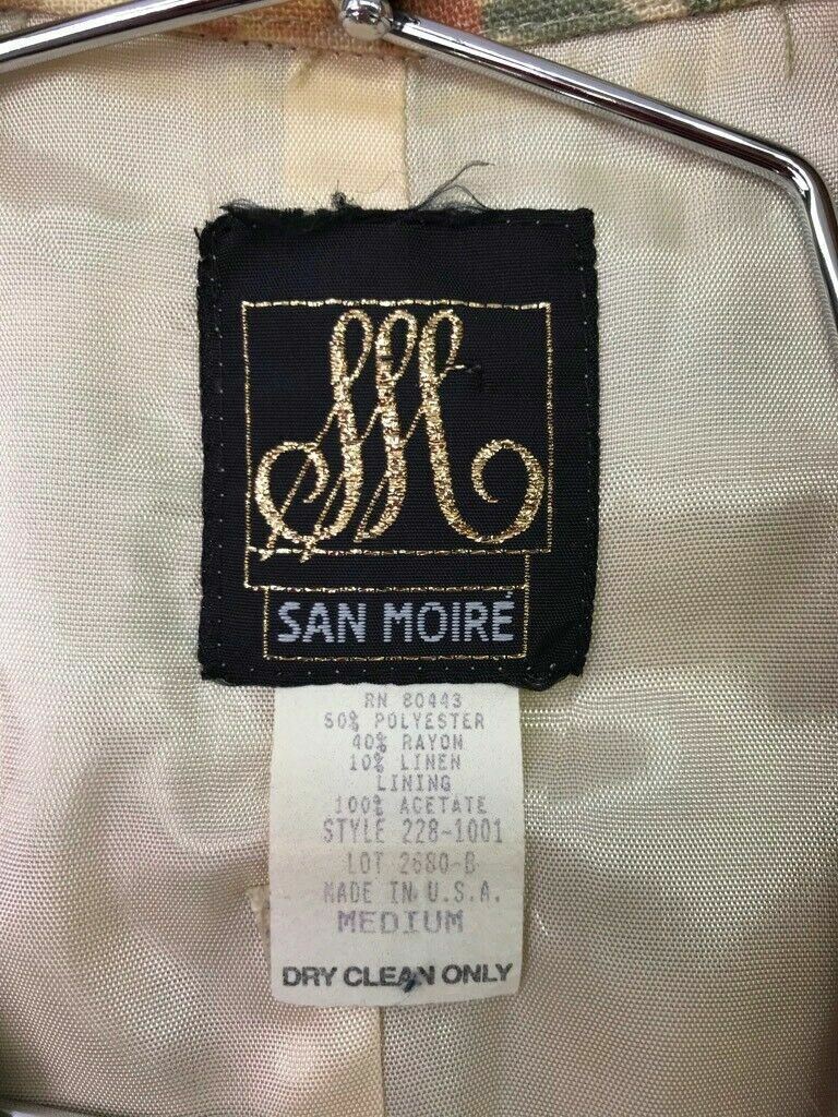 San Moire Womens Suit Jacket Ivory Floral Notch Lapel Pockets