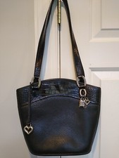 Brighton Black Leather Purse Shoulder Bag Pebble Leather Croc Bucket Bag Charms