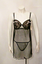 Ambrielle GORGEOUS Sheer Babydoll Slip Dress Chemise Thong V-G String Panties S