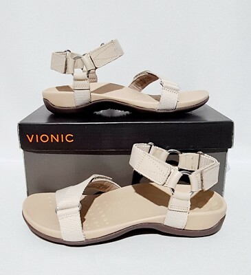 VIONIC CANDACE BREITE ORTHESEN SANDALEN BEIGE NUDE SCHNELLTROCKNEND RIEMCHEN UVP £ 70 DAMEN