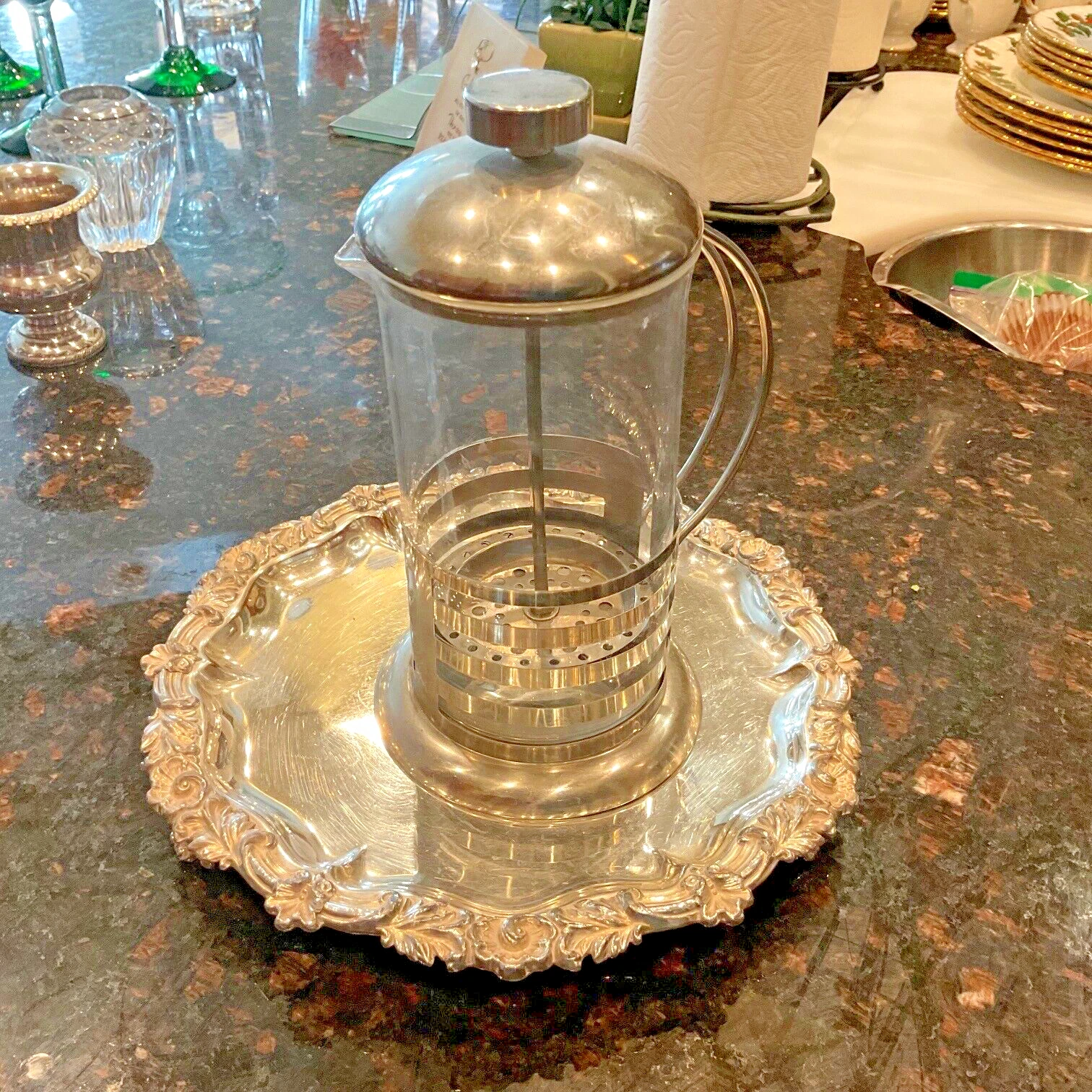 Alpina French Press Coffee Maker Glass w/Ribbon pattern Stainless Steel-350ml/3c