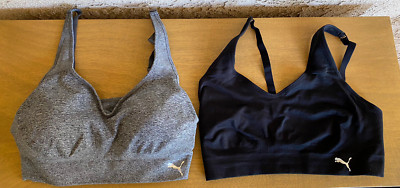 PUMA Logo Pair of Sports Bras Size XLarge  1/Gray & 1/Black NWOT