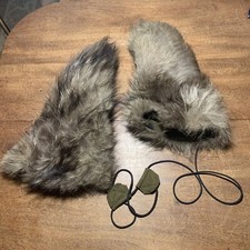 VTG Jackson Wy FUR LEATHER Sled Coach Gauntlet Mittens Cabin Winter Decor AS IS