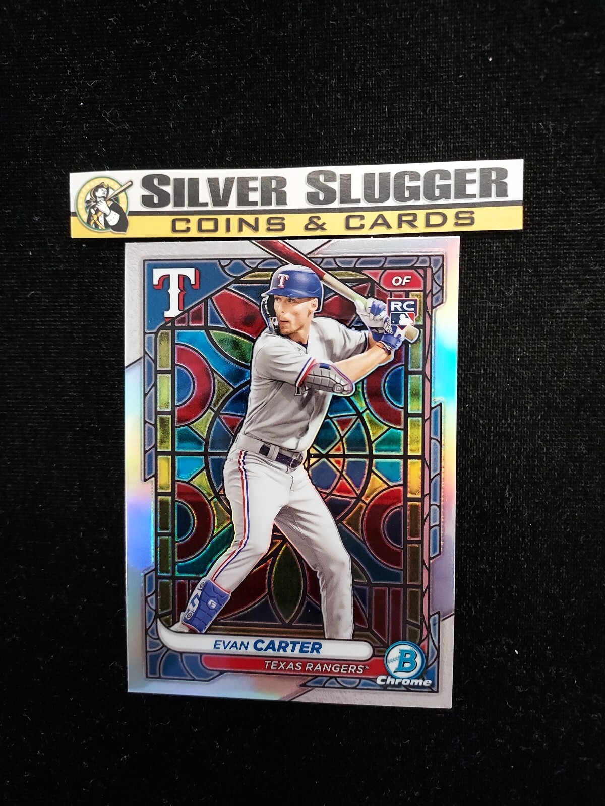 2024 Evan Carter Bowman Chrome Etched In Glass #65 RC Rookie Card Rangers SP