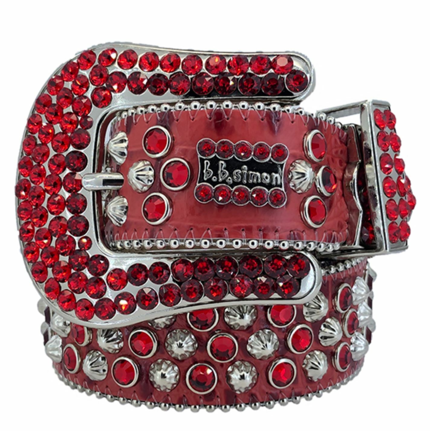 BB Simon Swarovski Crystal Red Leather Belt 32 L New