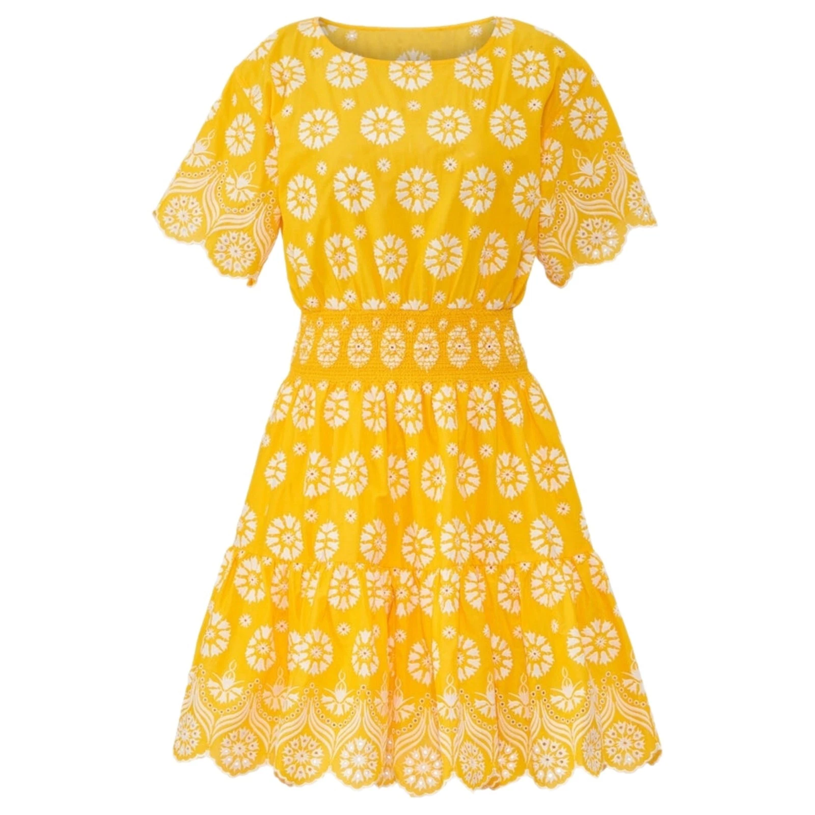 Abito estivo ricamato floreale Tory Burch giallo bianco taglia 4