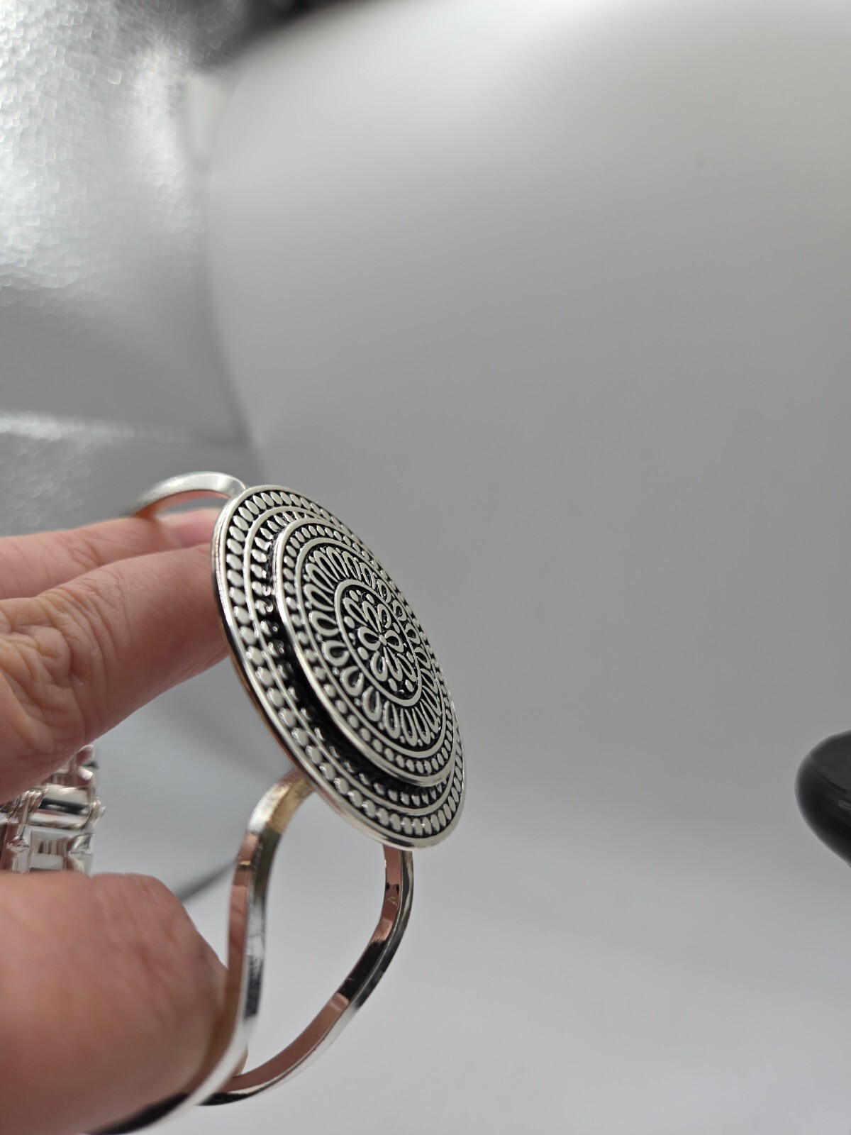 Hinged Silver Tone Etched double layer Medallion … - image 8