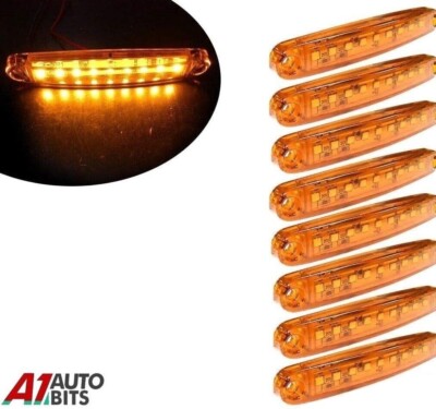8x Slim Yellow / Amber 12v Side Marker Turn Signal 9 Led Lights Lamps
