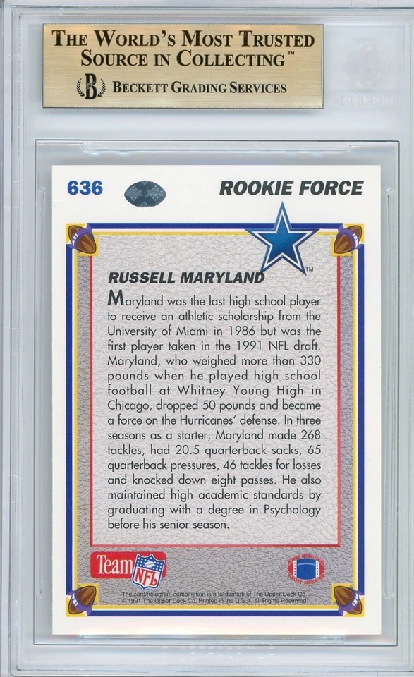 Russell Maryland BGS 9.5: 1991 Upper Deck RF Rookie Year Card POP 3 - Image 2 of 3
