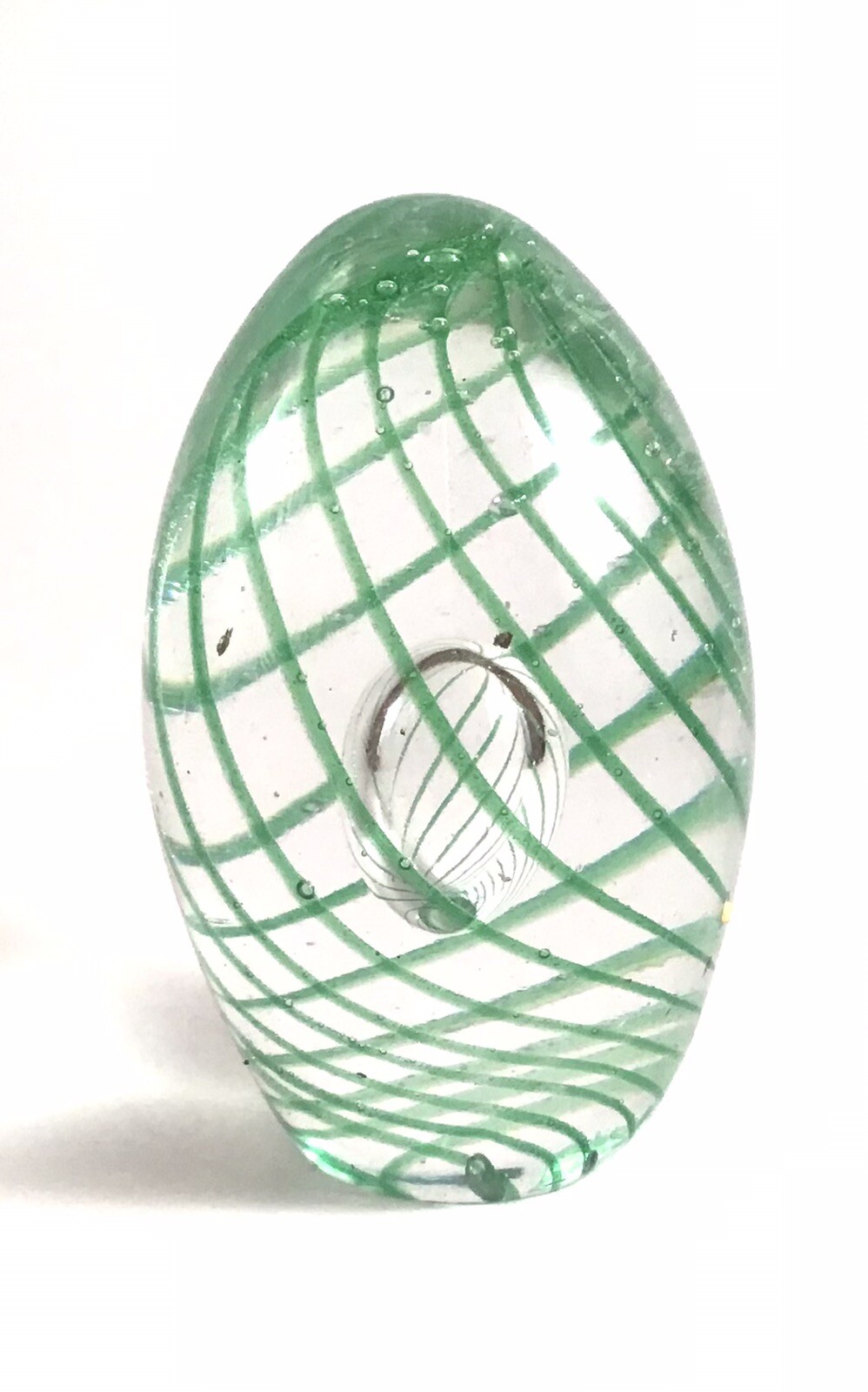 Green Swirl Art Glass EggShaped Paperweight With Teardrop Controlled