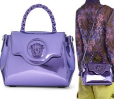 Versace La Medusa Small  Patent Shoulder Bag Women's Purple Metallic